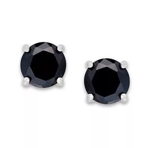 Cubic Zirconia Sterling Silver Stud Black Earring